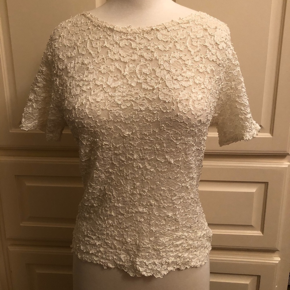 Cream Lace Short Sleeve Blouse- Small